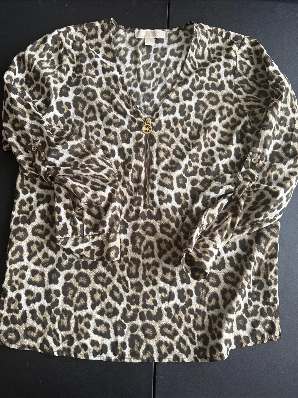 Michael Kors Leopard Print V-Neck Blouse in Brown and Cream